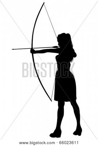 Silhouette of a girl with a bow on a white background