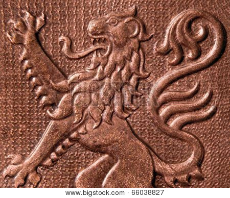 Close Up Of Lion From Two Pence Coin