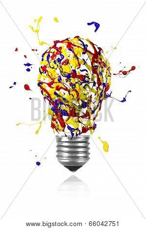 Yellow Blue Red Paint Splah Made Light Bulb