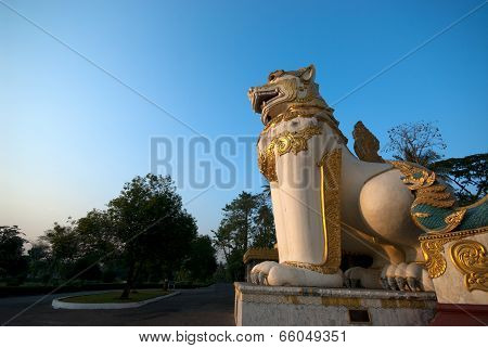 Lion Guardian Statuec In Shwegagon Pagoda.