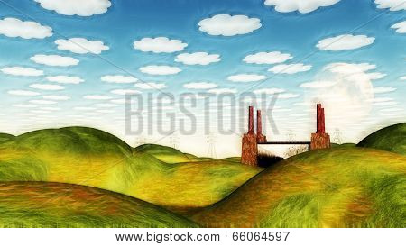 Bucolic Landscape with Factory