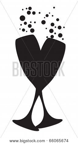 black and white champagne glasses with bubbles