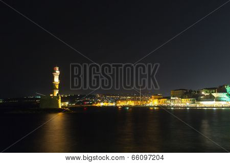Chania Town (crete,greece), Light House At Night