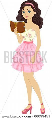 Illustration of a Female Teen Wearing a Cream and Pink Tiered Dress