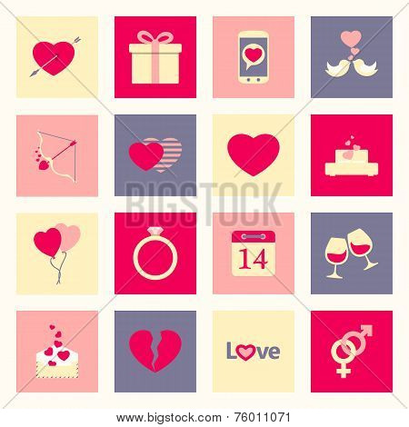 Valentine's Day Flat Icons Set