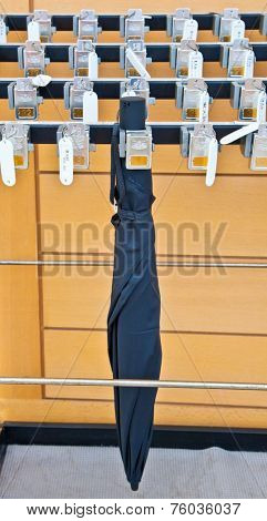  TOKYO, JAPAN - OCTOBER 28, 2014 Umbrella holder and locker in Tokyo International Forum in Chiyoda Ward, Tokyo on October28, 2014. One of the largest convention center in Japan. 