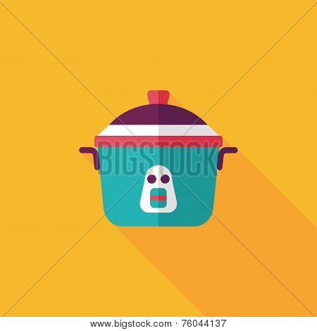 Kitchenware Rice Cooker Flat Icon With Long Shadow,eps10