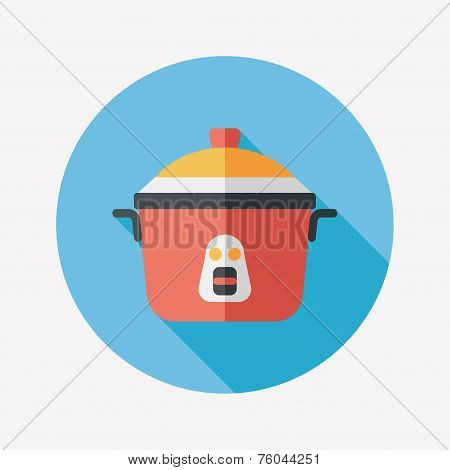 Kitchenware Rice Cooker Flat Icon With Long Shadow,eps10