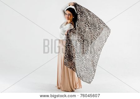 Young photo model and white background