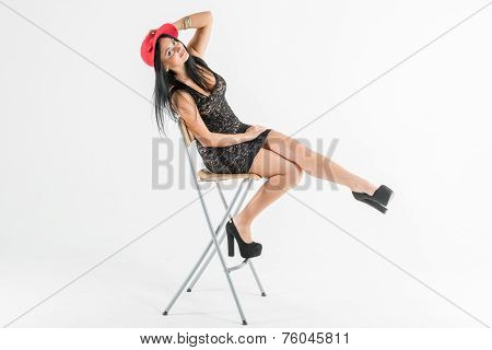 Young photo model and white background