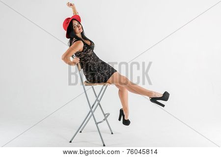 Young photo model and white background