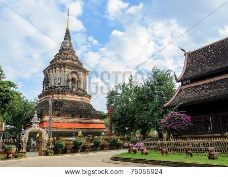 Ancient Wooden Temple In Chiang Mai, Thailand