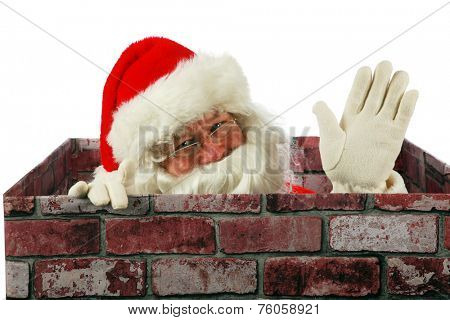 Santa Claus waves at you the viewer while in a Chimney delivering presents to good boys and girls around the world. Santa enters your house through your chimney with the help of his Christmas Magic.