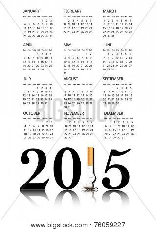 New Year resolution Quit Smoking Calendar with the 1 in 2015 being replaced by a stubbed out cigarette. EPS10 vector format.