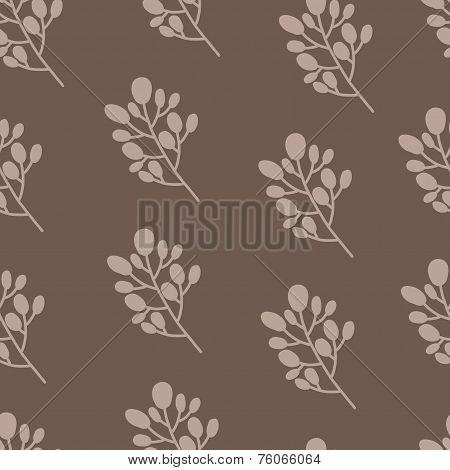 Seamless nature pattern with graphic brunch.  Hand drawing leavs vector illustration.