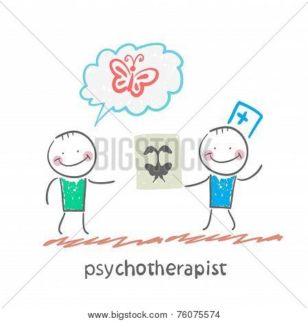 psychotherapist  shows the patient image test