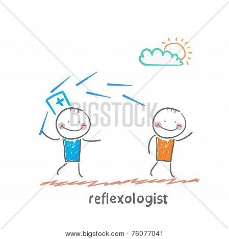 reflexologist works with a patient with needles