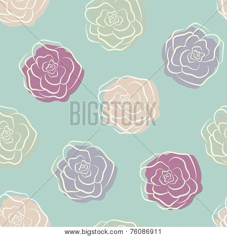 Calm floral rose seamless pattern in pastel retro colors