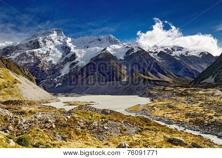 Mount Sefton and Hooker valley, Southern Alps, New Zealand