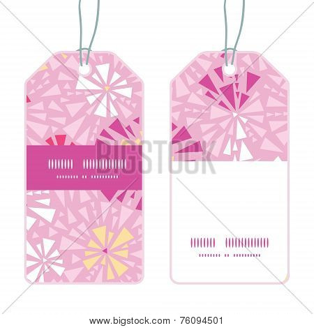 Vector pink abstract triangles vertical stripe frame pattern tags set