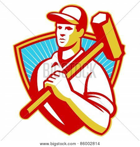 Construction Worker With Sledgehammer Retro
