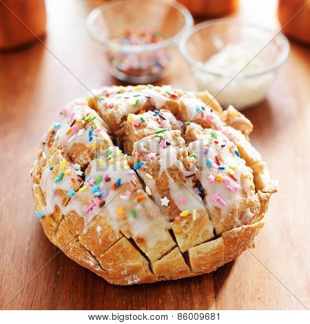 glazed pull apart bread with sprinkles