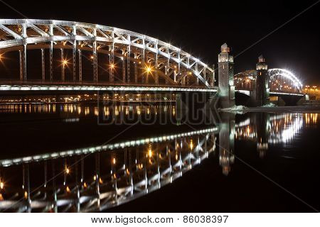 Bridge In Saint Petersburg. Night View