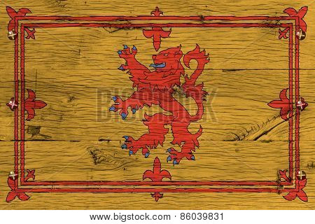 Royal Standard Of Scotland Flag Painted Old Oak Wood Fastened