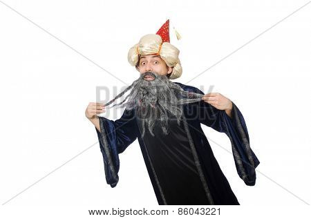 Funny wise wizard isolated on the white