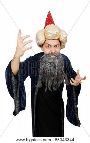 Funny wise wizard isolated on the white