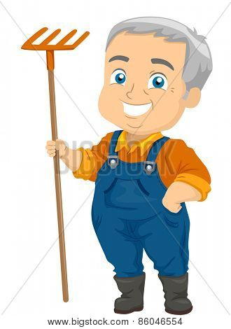 Illustration of a Senior Citizen Holding a Rake