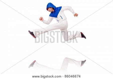 A man in white sportswear isolated on white