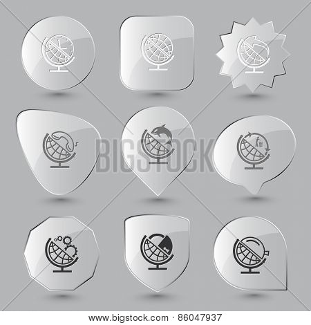 School globe set. Raster glass buttons.
