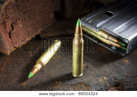 Green Tipped Ammo And Magazine