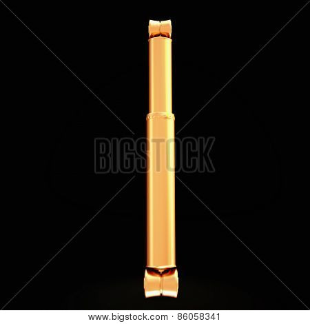 Golden Shock Absorber Isolated On Black Background.