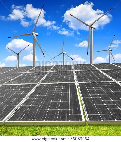 solar energy panels and wind turbines