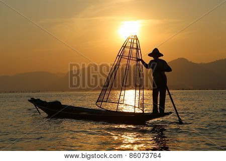 Traditional Fisherman at Inle Lake