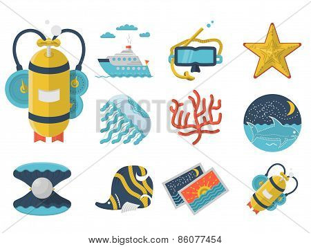 Summertime flat color icons vector collection