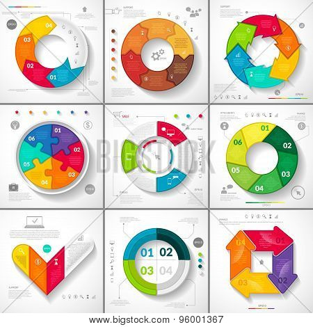 Creative vector set of colorful infographic on a light background.