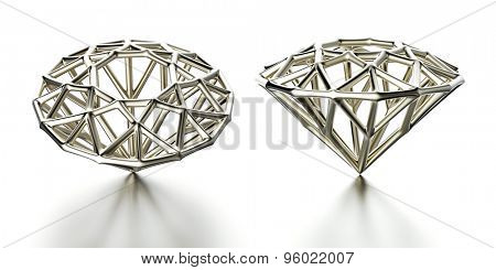 Close-up Low poly Outline Diamond. Jewelry Background. brilliant grid
