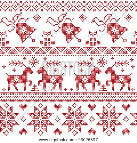 Christams Nordic Cross Stitch Pattern Including Reindeer, Snowflake, Star, Xmas Tree, Bell, Presents