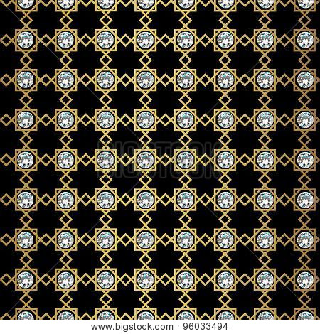 Abstract seamless geometric pattern. Monochrome black wallpaper. Geometry gold grid texture. Vintage