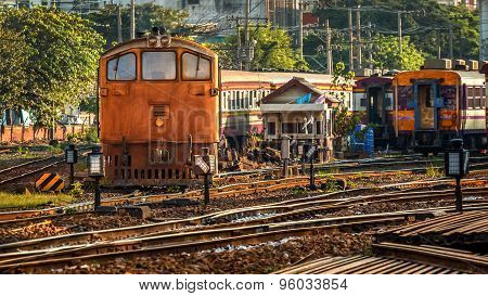 Old Diesel Locomotives and Trains in Bangkok Thailand