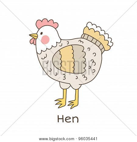 Funny Cartoon Hen, Children Illustration