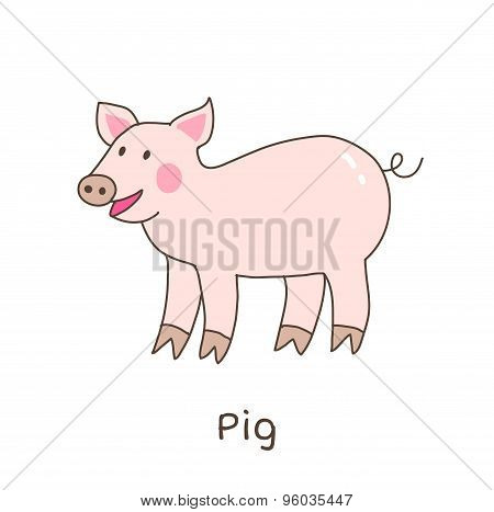 Funny Cartoon Pig, Children Illustration