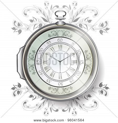 Vintage clock with roman numerals.