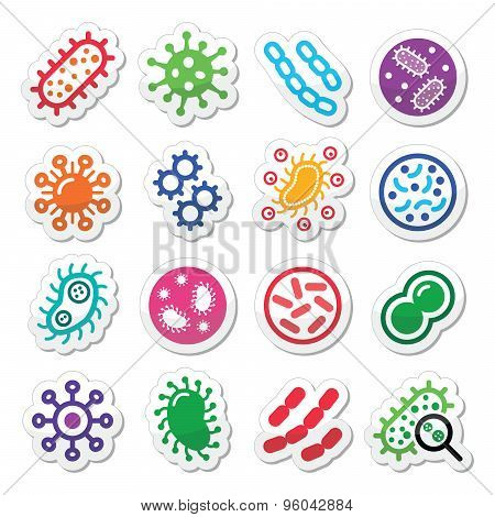 Bacteria, superbug, virus icons set