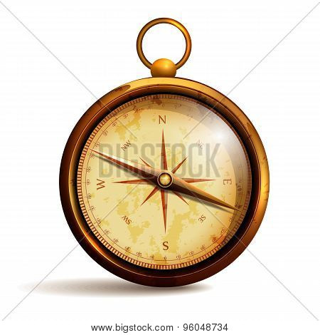 Vintage gold compass with wind-rose.