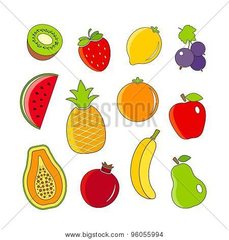 Organic Fresh Fruits And Berries Icons