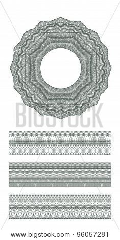 Set of Guilloche decorative elements and borders for design certificate, diploma and bank note